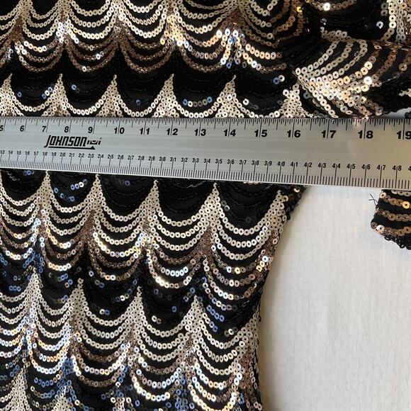 Crystal Doll Women Dress L Black Geometric Sheath Party Sequin Above Knee Length - Picture 6 of 12